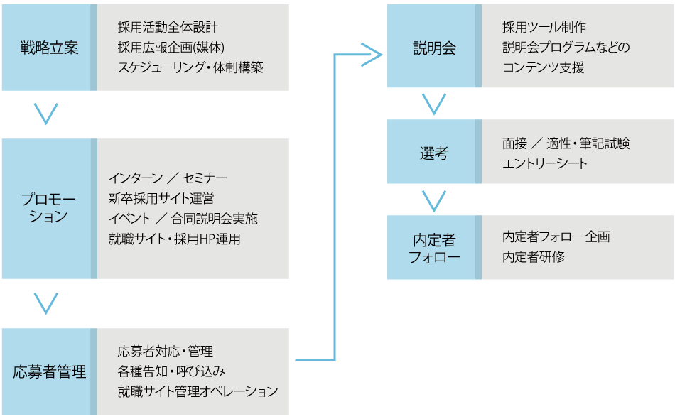 キャリプラスつくばオフィスの新卒採用の流れ